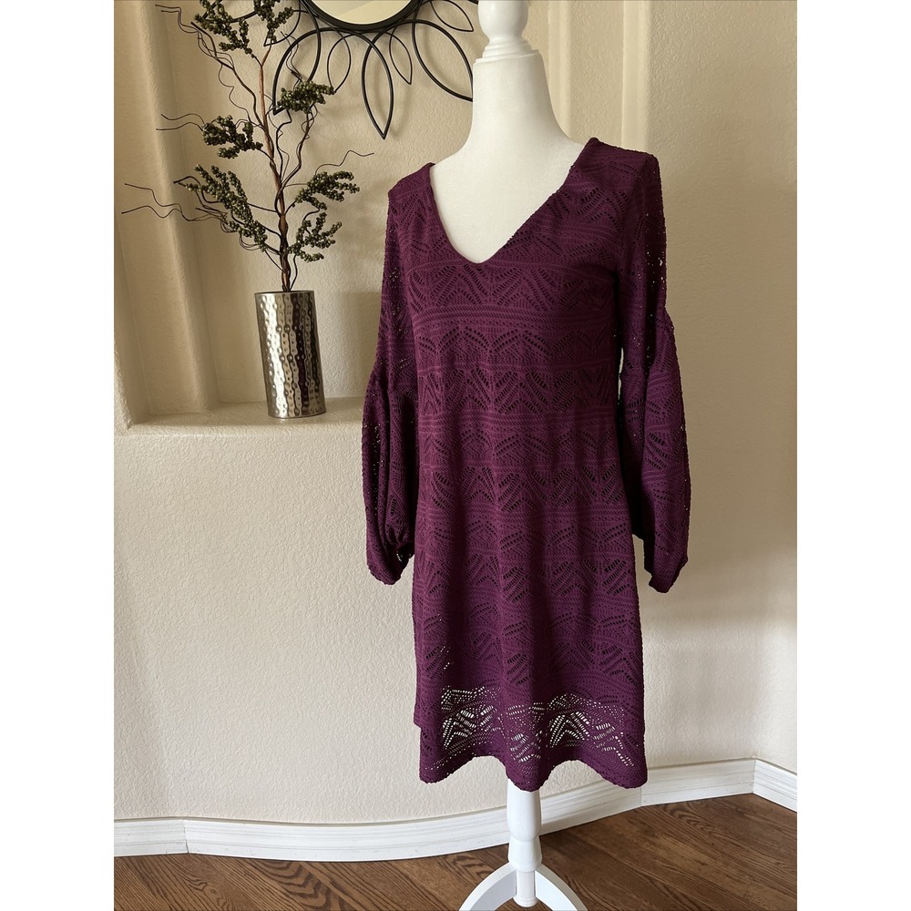 Purple Lace Dress Crochet Womens XS Balloon Sleeve Anthropologie Maeve Laila